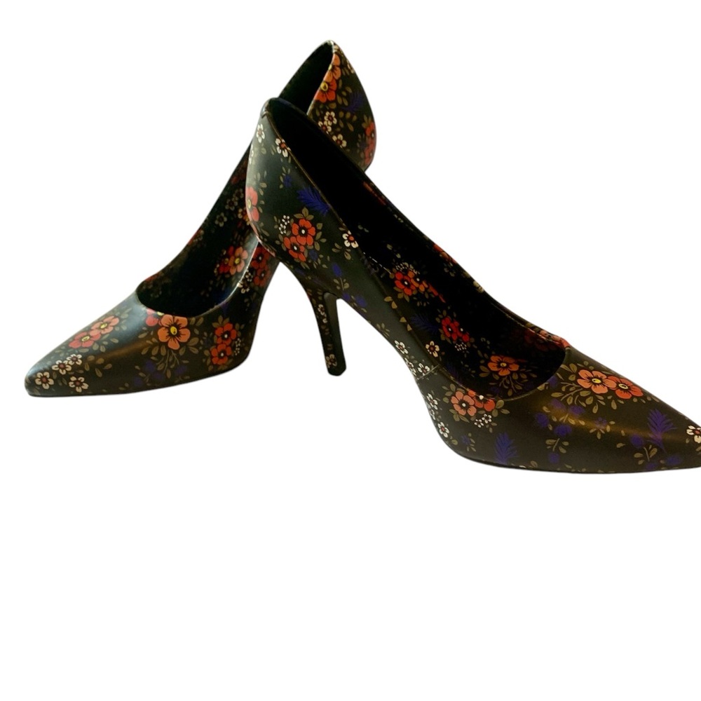 🔥 Nine West NWOT floral pointy stiletto black red blue high heels sexy EUC - Picture 3 of 9